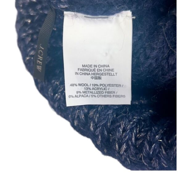 Jcrew cozy rib knit metallic navy Wool alpaca Blend Beanie Pom Pom Hat - Picture 8 of 8